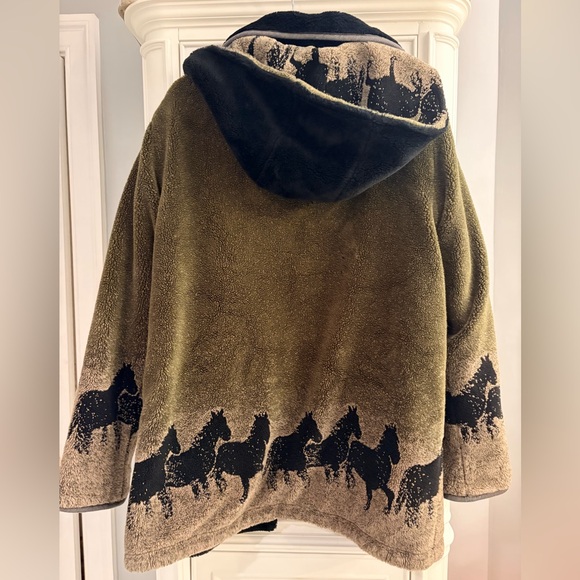 VTG Wild Horses Reversible Hooded Fleece Unique Western Men M Women XL - Picture 3 of 11